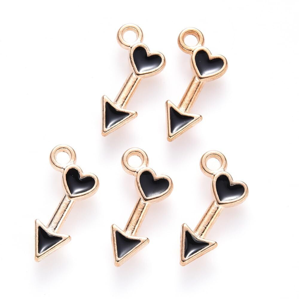 1386 100Pcs Black Arrow Charms with Heart Pattern Alloy Enamel Arrow Charms